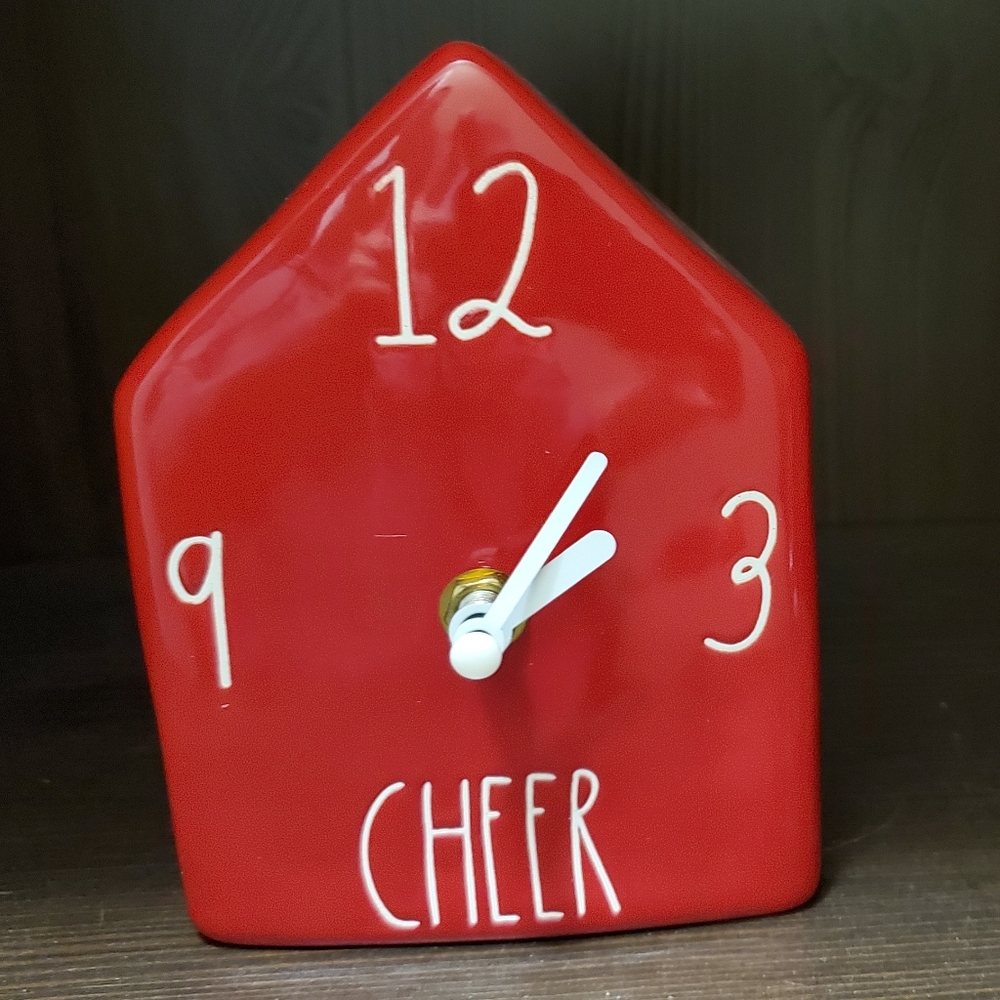 Rae Dunn Red Ceramic Cheer House Shaped Clock